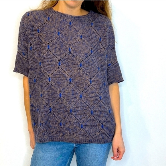 Moth By Anthropologie Gray Diamond Weave Open Knit Sweater Top Boho Cozy Chic SM - Picture 2 of 9